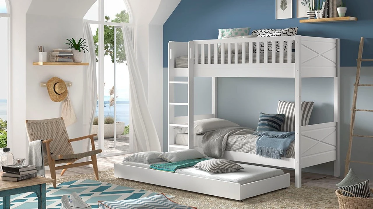 Stapelbed Scott Wit met Slaaplade - Compact Massief Grenen Kinderbed 3 Stapelbed Scott Wit met Slaaplade - Compact Massief Grenen Kinderbed