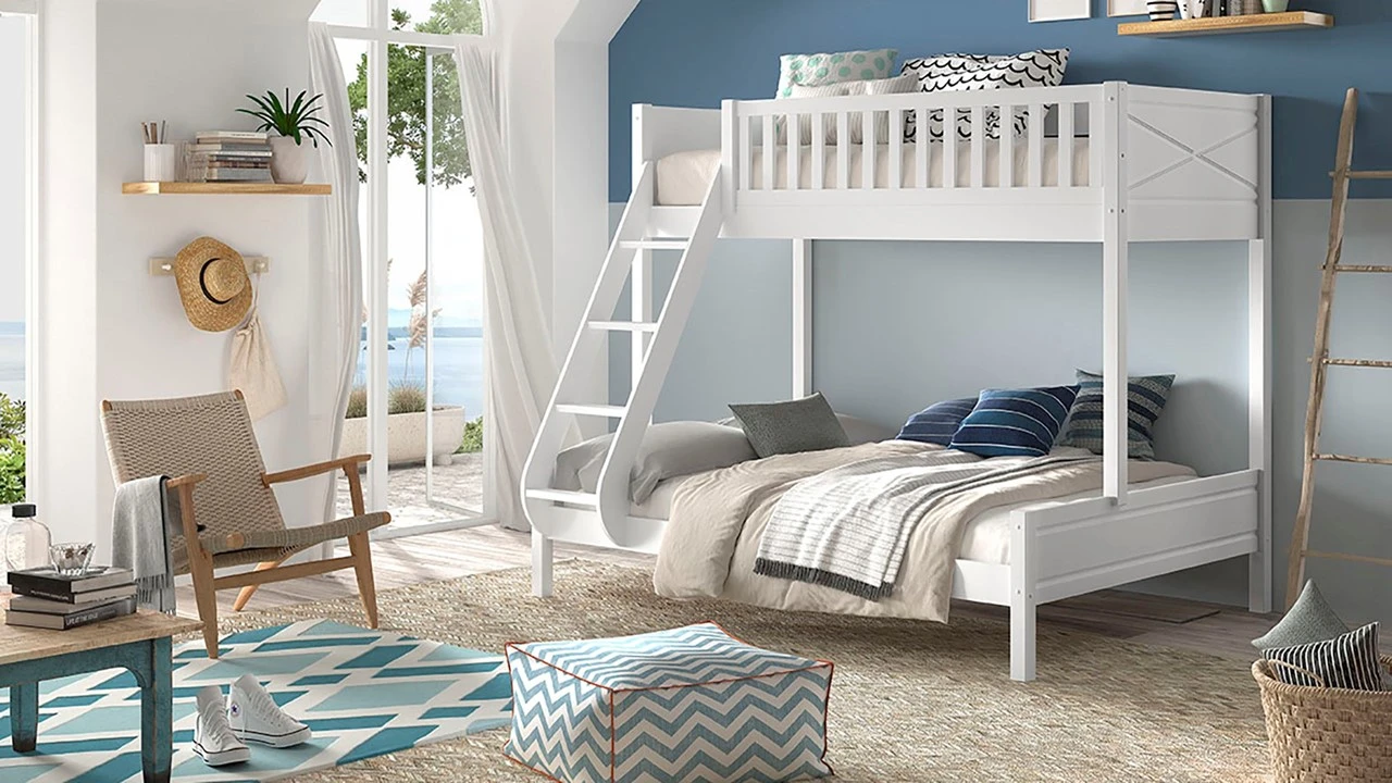 Stapelbed Scott Wit – 3-persoons L-Vorm Kinderbed van Massief Grenenhout 3 Stapelbed Scott Wit – 3-persoons L-Vorm Kinderbed van Massief Grenenhout