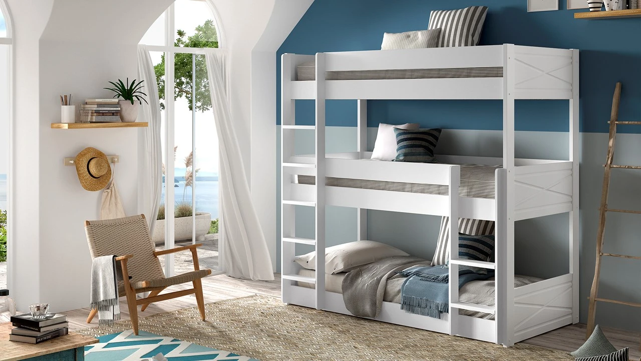 Stapelbed Triple Scott Wit Massief Grenen – 3-Persoons Ruimtebesparend Kinderbed 3 Stapelbed Triple Scott Wit Massief Grenen – 3-Persoons Ruimtebesparend Kinderbed