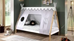 Textielset Voor Bed Tipi Wit – Canvas Bedcover met Speelse Raampjes -Beter Bed Winkel Textielset voor bed Tipi beige 1