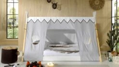 Textielset Voor Bed Tipi Wit – Canvas Bedcover met Speelse Raampjes -Beter Bed Winkel Textielset voor bed Tipi beige 2