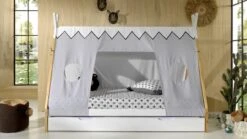 Textielset Voor Bed Tipi Wit – Canvas Bedcover met Speelse Raampjes -Beter Bed Winkel Textielset voor bed Tipi beige 4