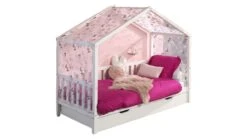 Dallas Huisbed Textielset Roze met Witte Vlinders – Decoratieve Gordijnset voor Kinderkamer
