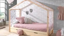 Dallas Huisbed Textielset Roze met Witte Vlinders – Decoratieve Gordijnset voor Kinderkamer -Beter Bed Winkel Textielset voor huisbed Dallas wit 3