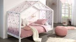 Dallas Huisbed Textielset Roze met Witte Vlinders – Decoratieve Gordijnset voor Kinderkamer -Beter Bed Winkel Textielset voor huisbed Dallas wit 4