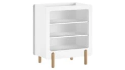 Verzorgingstafel Smile – Wit met Natuurhouten Poten – Scandinavische Commode met 3 Legplanken